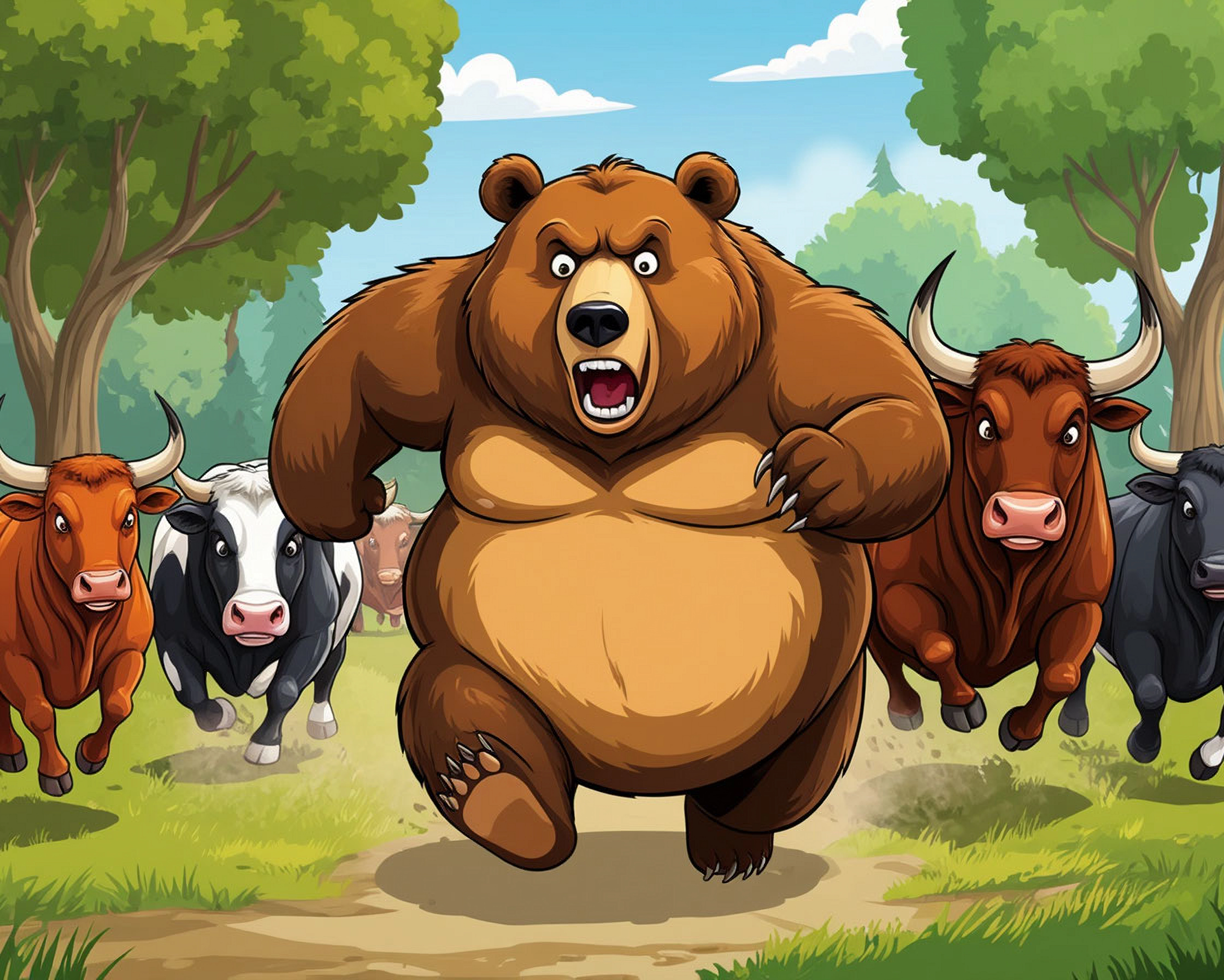 Bulls chase the bear